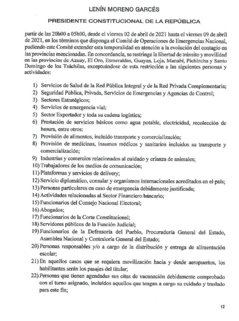 PRESIDENTE MORENO FIRMA DECRETO DE ESTADO DE EXCEPCIÓN FOCALIZADO PARA 8 PROVINCIAS. 4